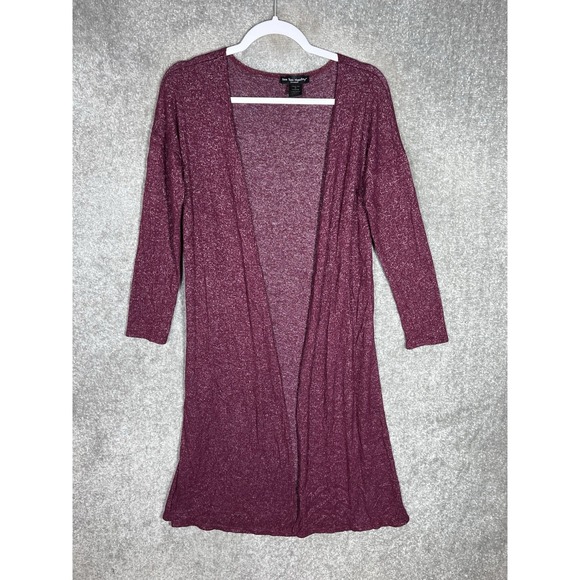 See You Monday Open Front Duster Cardigan Womens Sz M Burgundy Large Side Slits - Picture 1 of 6